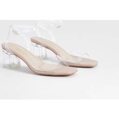 Heels & Pumps on sale boohoo Wide Fit Clear Low Block Heels - Beige