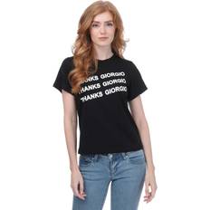 Armani Clothing Armani Womenss Stacked Logo T-Shirt in Black Cotton