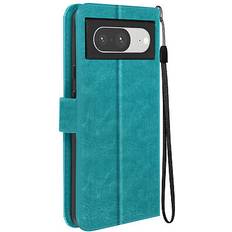 Turquoise Wallet Cases Mayaxess Folio Case for Pixel 8 Wrist Strap Protector