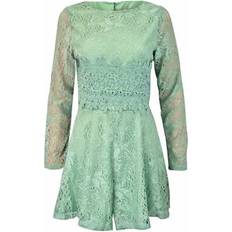 ASOS pale green lace playsuit lined short leg long sleeve jumpsuit high neck