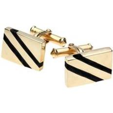 Oro Gemelos de puño C. W. Sellors 9ct Gold Whitby Jet Oblong Slither Cufflinks