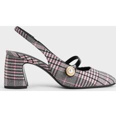 Plaid Pearl-Accent Mary Jane Pumps Pink
