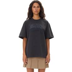Ganni Black Heavy Cotton Drop Shoulder Heart T-shirt Women's