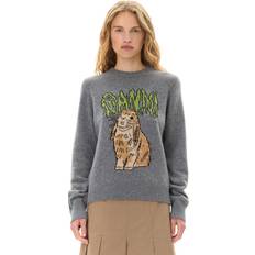 Ganni Tröjor Ganni Graphic Wool Mix Bunny Crewneck Dam Stickade Tröjor - Frost Gray