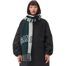 Green - Women Scarfs Ganni Green Fringed Wool Scarf in Forest Night Women's One size