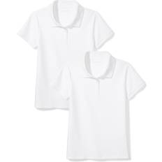 XXL Polo Shirts Children's Clothing Amazon Essentials Girls' Uniform Short-Sleeve Interlock Polo Shirt, Pack of 2, White
