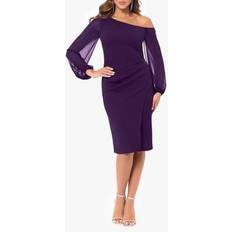 Midi Dresses - Purple Betsy & Adam Women's One-Shoulder Sheer-Sleeve Midi Dress Mulberry