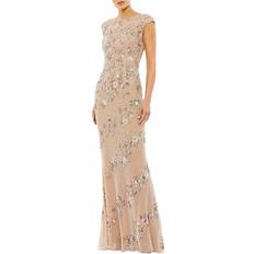 Natural Dresses Mac Duggal Floral Beaded Column Gown