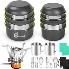 Odoland Multi-PCS Camping Pan Set Aluminium Frying Pan Durable and Compact Camping Utensils Complete with Ultralight Camping Stove for Hiking Fishing