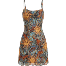 Multicolored - Short Dresses Shein MOD Clothing Retro Vintage Women's Sun Face Print Strappy Summer Dress