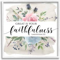 Stupell Great Is Your Faithfulness Lamentations 3:23 Wild Florals Multicolor Framed Art 12x12"