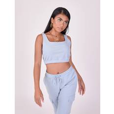 Blau Tanktops Damen Basic Crop Top mit breiten Trägern Project X Paris Bleu