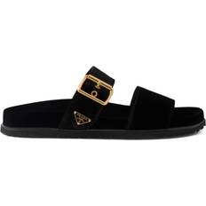 Slides Prada triangle-logo velvet slides women Fabric/Rubber/Fabric Black