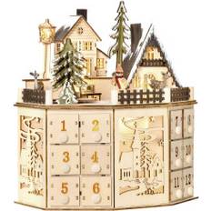 Northio Julkalender I Trä Med LED-Ljus Och Tåglådor