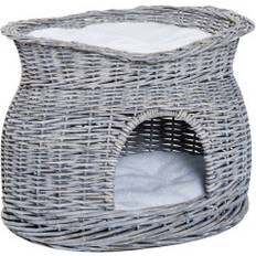 Northio Rattan Cat Basket Med Kudde Och Baldakin