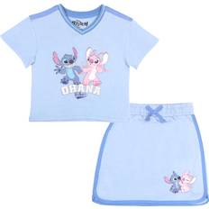 Other Sets Disney Lilo and Stitch Girls Skort Set Short Sleeve Shirt and Skort Girls Fashion Cotton Graphic Printed Girls Skorts Set Blue 3T