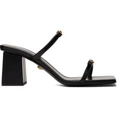 Versace Heeled Sandals Versace Black Gianni Ribbon Heeled Sandals 1B00V-Black-Gold IT