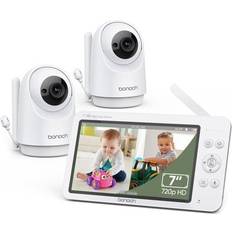 Child Safety Bonoch Baby Monitor with 2 Cameras 7' 720P HD LCD Split Screen Video Audio No WiFi Auto Night Vision