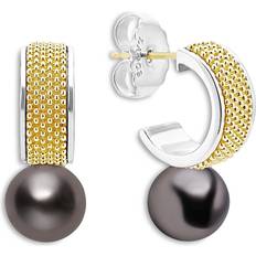 Lagos 18K Yellow Gold & Sterling Silver Luna Black Tahitian Pearl Half Hoop Earrings