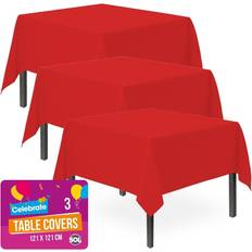 Party Table Decorations SOL 3 Red Plastic Table Covers Square Tablecloth Disposable Wipe Clean Party Cloth