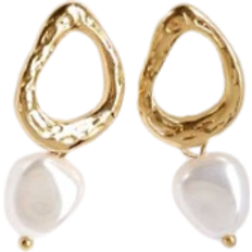 Korea Simple Personality Irregular Geometric Clip Earrings - Gold/Pearls