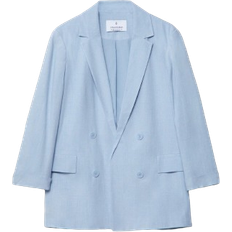 Stradivarius Open Linen Blend Blazer - Sky Blue