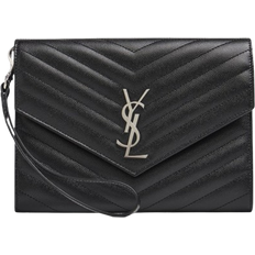 Tinta unita Borse a mano Saint Laurent Monogram Textured Leather Pouch - Black