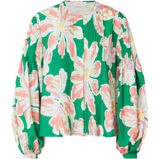 Malina Noelle Floral Print Pleat Blouse - Green Lily