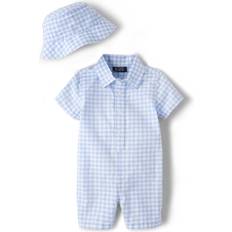 The Children's Place 1-3M Other Sets The Children's Place Baby Boys Gingham Romper Outfit Set 12-18 Whirlwind 100% Cotton