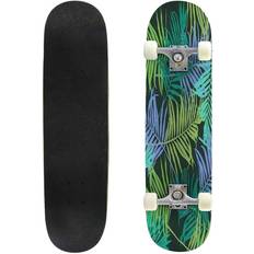 Complete Skateboards Bluenee Palm leaves pattern Outdoor Skateboard 31"x8" Pro Complete Skate Board Cruiser 8 Layers Double Kick Concave Deck Maple Longboards for Youths Sports