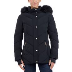 Elastane/Lycra/Spandex Jackets Michael Kors Women's Faux-Fur-Trim Hooded Puffer Coat - Black