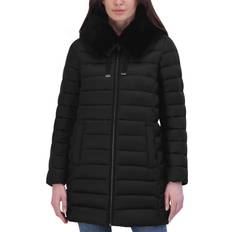 Coats Tahari Women's Faux-Fur-Trim Hooded Packable Shine Puffer Coat Noir