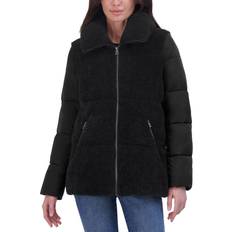 Tahari Women's Mixed-Media Stand-Collar Puffer Coat Noir