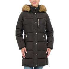 Green - Women Outerwear Michael Kors Women's Faux Fur Trim Hooded Puffer Coat - Dark Olive