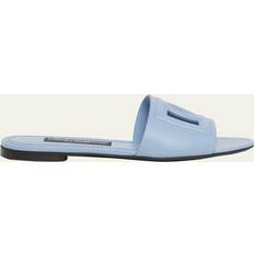 Shoes Dolce & Gabbana Calfskin Sliders Woman Light Blue Leather