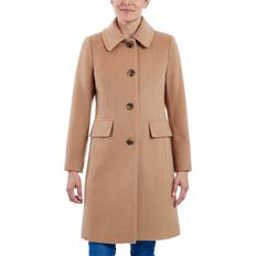 Anne Klein Coats Anne Klein Women's Collared Button-Front Walker Coat Camel