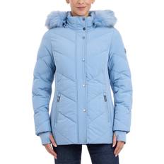 Fur Coats Michael Kors Women's Faux-Fur Trim Hooded Puffer Coat - Chambray