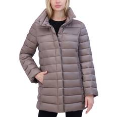 Tahari Women's Shine Collared Packable Puffer Coat Pewter