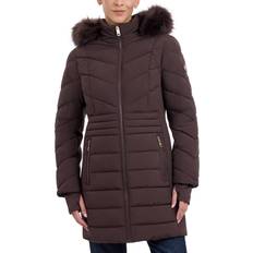 Brown - Parkas Jackets Michael Kors Women's Faux Fur Trim Hooded Puffer Coat - Chocolate