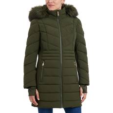 Detachable Hood - Parkas Jackets Michael Kors Women's Faux Fur Trim Hooded Puffer Coat - Olive