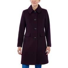 Anne Klein Outerwear Anne Klein Women's Collared Button-Front Walker Coat Merlot