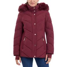 Michael Kors Women's Faux Fur Trim Hooded Puffer Coat - Dark Brandy