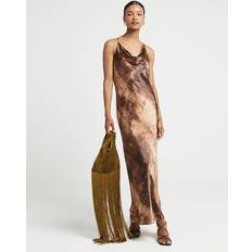 Brown - Women Dresses River Island Womens Brown Satin Cross Back Slip Midi Dress