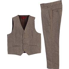 Boys - Green Suits Gioberti Boy's Piece Tweed Plaid Vest and Pants Set, Herringbone Khaki