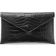 Michael Kors Black Clutches Michael Kors Mia Crocodile Embossed Leather Envelope Clutch Black ONE SIZE