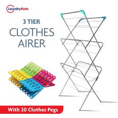 Laundry Mate Clothes drying rack airer 3 tier silver deluxe 14m foldable concertina airer peg