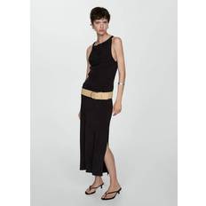 Black - Knitted Dresses Mango Side opening cupro dress charcoal Woman Charcoal