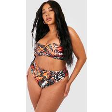 Brown - Women Bikini Sets boohoo Womens Plus Butterfly Print Bandeau Bikini Set Brown