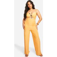 Short Sleeves Jumpsuits & Overalls boohoo Womens Plus Slinky Ruched Front Wide Leg Jumpsuit Yellow