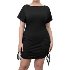 Dresses Cethrio Sold by: Fashion, Summer Casual Dress for Women 2024- Plus Cross-border Clothing Drawstring Pleated Hip Skirt Slim Fit Stretch Dress for Women Black